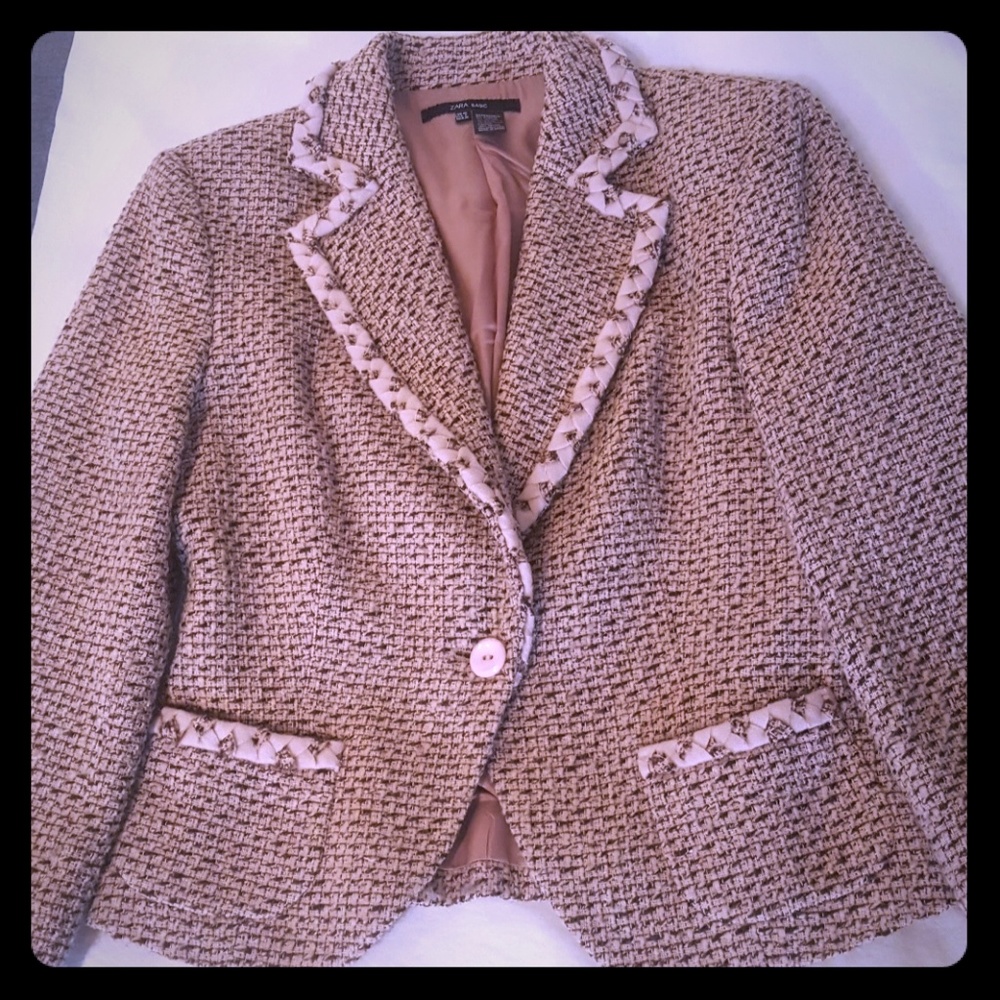 Zara Women's Wool Blazer Size 8 Soft Pink Brown